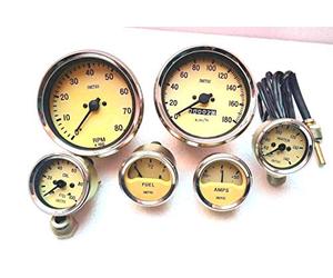 Generic Smiths Replica Kit Calibri Temp Olio Carburante Amperometro Tachimetro Tacho 100 Mm In Giallo Lunetta Cromata