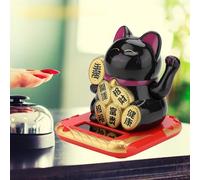 Generic Solar Lucky Cat Adorabile Cenno di Ricchezza Decorazioni per la Casa per Auto Ristorante Ufficio Plastica (BLACK)