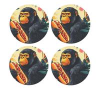 Generic Sottobicchieri rotondi con stampa scimmia carina con base in sughero, set di 4 sottobicchieri, tappetino protettivo da tavolo per tazze e tazze