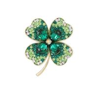 Generic Spilla a forma di quadrifoglio verde fortunato, con strass e zirconia cubica, portafortuna, L Four, 1 PC