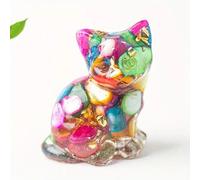 Generic - Statuina in resina di gatto incantevole in cristallo - Statua animale in epoxy per decorazione di casa, ufficio, scrivania e auto, statua di gatto che dorme, cristallo curativo, multicolore