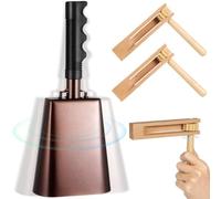 Generic Strumento musicale a percussione per tifo, campanaccio in metallo, 25,4 cm e cricchetto in legno, feste, eventi sportivi, matrimoni, kit da 3 pezzi