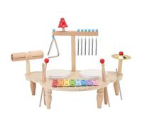 Generic Tamburo per Bambini Glockenspiel Carillon Campana Triangolo Set di Strumenti Musicali per Bambini Sviluppo delle capacità Motorie in Legno 43x28x35 Cm