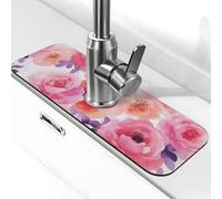 Generic Tappetino paraspruzzi per lavello da cucina con stampa di fiori rosa, gadget per lavello, paraspruzzi dietro il rubinetto, antigoccia, per cucina e bagno