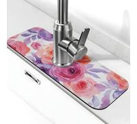 Generic Tappetino paraspruzzi per lavello da cucina con stampa di fiori rosa, gadget per lavello, paraspruzzi dietro il rubinetto, antigoccia, per cucina e bagno