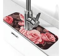 Generic Tappetino paraspruzzi per lavello da cucina con stampa floreale rosa rossa e rose, gadget per lavello, paraspruzzi dietro il rubinetto, antigoccia, per cucina e bagno
