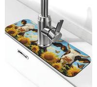 Generic Tappetino per rubinetto con stampa di mucca girasole, paraspruzzi dietro il rubinetto, antigoccia per cucina e bagno, 15 x 38 cm