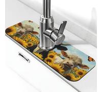 Generic Tappetino per rubinetto con stampa di mucca girasole, paraspruzzi dietro il rubinetto, antigoccia per cucina e bagno, 15 x 38 cm