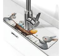 Generic Tappetino per rubinetto da cucina con simpatico coniglietto pasquale, paraspruzzi dietro il rubinetto, antigoccia per cucina e bagno, 15 x 38 cm