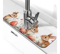 Generic Tappetino per rubinetto da cucina con simpatico coniglietto pasquale, paraspruzzi dietro il rubinetto, antigoccia per cucina e bagno, 15 x 38 cm