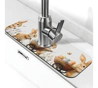 Generic Tappetino per rubinetto da cucina con simpatico coniglietto pasquale, paraspruzzi dietro il rubinetto, antigoccia per cucina e bagno, 15 x 38 cm
