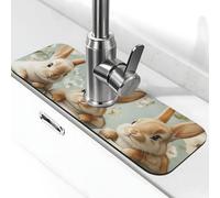 Generic Tappetino per rubinetto da cucina con stampa di coniglio, paraspruzzi dietro il rubinetto, antigoccia per cucina e bagno, 15 x 38 cm
