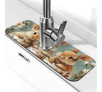Generic Tappetino per rubinetto da cucina con stampa di coniglio, paraspruzzi dietro il rubinetto, antigoccia per cucina e bagno, 15 x 38 cm