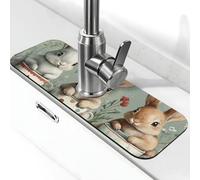 Generic Tappetino per rubinetto da cucina con stampa di coniglio, paraspruzzi dietro il rubinetto, antigoccia per cucina e bagno, 15 x 38 cm