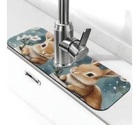 Generic Tappetino per rubinetto da cucina con stampa di coniglio, paraspruzzi dietro il rubinetto, antigoccia per cucina e bagno, 15 x 38 cm