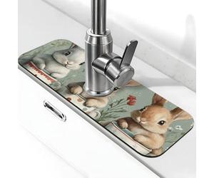Generic Tappetino per rubinetto da cucina con stampa di coniglio, paraspruzzi dietro il rubinetto, antigoccia per cucina e bagno, 15 x 38 cm
