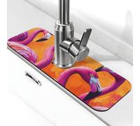 Generic Tappetino per rubinetto da cucina con stampa fenicottero rosa, paraspruzzi dietro il rubinetto, antigoccia, per cucina e bagno, 15 x 38 cm