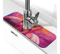 Generic Tappetino per rubinetto da cucina con stampa fenicottero rosa, paraspruzzi dietro il rubinetto, antigoccia, per cucina e bagno, 15 x 38 cm