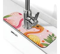 Generic Tappetino per rubinetto da cucina con stampa fenicottero rosa, paraspruzzi dietro il rubinetto, antigoccia, per cucina e bagno, 15 x 38 cm