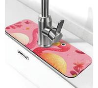 Generic Tappetino per rubinetto da cucina con stampa fenicottero rosa, paraspruzzi dietro il rubinetto, antigoccia, per cucina e bagno, 15 x 38 cm