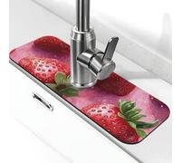 Generic Tappetino per rubinetto da cucina con stampa fragola rosa, paraspruzzi dietro il rubinetto, antigoccia per cucina e bagno, 15 x 38 cm