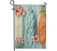Generic Tavola da surf da spiaggia, bandiera da giardino, fiori di ibisco tropicali, cortile, fla, stile surf costiero, stile vintage, decorazione per vacanze estive, 30,5 x 45,7 cm, arancione