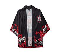 Generic Top Mens Estate Cinque E Jacke Giapponese Kimono Men Camicie T Shirt Manica Lunga Uomo Kimono Giapponese con Maniche A Tre Quarti per Uomo con Giacca A (Black, M)