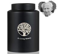 Generic Urna funeraria a forma di albero della vita, contenitore per ceneri in acciaio inox, contenitore per sepoltura per animali domestici e umani, 13 x 19 cm, nero con coperchio filettato