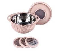 Generic Versatile Ciotola per Scolapasta 4 in 1 con Strumenti per Affettare per Filtrare e Preparare Efficacemente gli Alimenti, Ideale per Chi Vive in appartamento. Acciaio Inossidabile (PINK)