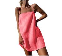 Generic - Vestito estivo da donna in cotone e lino, con spalline sottili, scollo quadrato, stile camicia, per donne di piccola statura, per le vacanze al mare, mini, corto, casual. I Miei Ordini Saldi