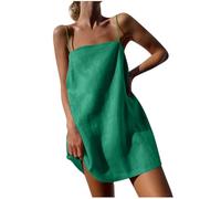 Generic - Vestito estivo da donna in cotone e lino, con spalline sottili, scollo quadrato, stile camicia, per donne di taglia piccola, per le vacanze al mare, mini, corto, casual. I Miei Ordini Saldi