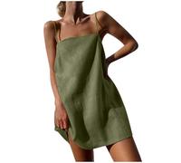 Generic - Vestito estivo da donna in cotone e lino, con spalline sottili, scollo quadrato, stile camicia, per donne di taglia piccola, per le vacanze al mare, mini, corto, casual. I Miei Ordini Saldi