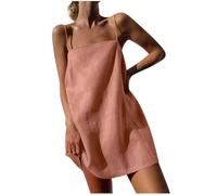 Generic - Vestito estivo da donna in cotone e lino, con spalline sottili, scollo quadrato, stile camicia, per donne di piccola statura, per le vacanze al mare, mini, corto, casual. I Miei Ordini Saldi