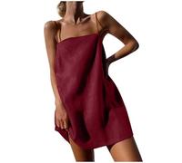 Generic - Vestito estivo da donna in cotone e lino, con spalline sottili, scollo quadrato, stile camicia, per donne di piccola statura, per le vacanze al mare, mini, corto, vestitino casual. I Miei