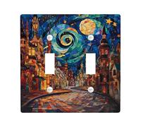 Generic Vetro macchiato interruttore luce piastra di copertura, multicolore fantasia notte città piastre da parete, inverno vacanza home decor, stile, dimensioni standard copertura termoplastica