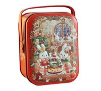 Generic Vintage Coniglio Dessert House Scatola di latta per biscotti, conigli e caramelle, multiuso, portatile, per dolci, cioccolato, dessert, 10,5 x 7,8 x 6 cm