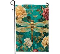 Generic vintage libellula bandiera giardino animale floreale naturale lusso vittoriano rinascimento turchese lino per benvenuto portico cortile bandiera arredamento per vacanze prato festa pinne su