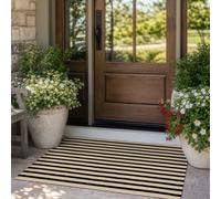 Generic Zerbino d'ingresso in cotone intrecciato, 61x131 cm, a righe nere e | Zerbino a strati in stile rustico con un classico design a righe nere e marroni; struttura in cotone intrecciato lavabile,