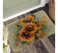 Generic Zerbino floreale con girasole, zerbino autunnale stagionale per ingresso esterno e interno, decorazione vintage, in gomma, impermeabile, antiscivolo, antipolvere, assorbente, facile da pulire