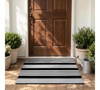 Generic Zerbino per porta d'ingresso 24"X35", in cotone intrecciato a righe | Zerbino lavabile a strati con classiche strisce bianche e nere, ideale per arredare portici, case di campagna e ingressi