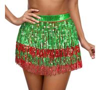 Generica Gonna Tutu Donna - Gonna Tutu Viola Donna - Gonna Glamour Punk per La Danza del Ventre con Paillettes Nappe Cintura in Vita con Foulard con Frange per Spettacoli Teatrali E Danza Fitness