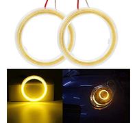 Generico 1 coppia di fari per auto LED COB giallo 70 mm 60SMD con anello alogenuro Angel Eyes con copertura del paraluce 12 V 24 V DC (70 mm, giallo)