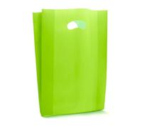Generico 1 KG di Buste Borsa con Manico a Fagiolo PE-LD alto spessore di 60 My VARI COLORI E MISURE shopper con soffietto sacchetti resistenti (Verde Mela, 30+5+5x50 cm CIRCA 42PZ)
