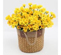 Generico 10 Bundles Funsdecor Artificial Mums,Artificial Outdoor Sunset Mums Flowers,Rainproof Lifelike Artificial Flowers Outdoor Planters for Porch Garden & Yard Decor (Yellow)