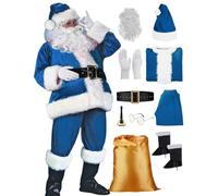 Generico 10 Pezzi Costume da Babbo Natale per Uomo Set per Costume Babbo Natale con Casacca Pantaloni Cintura Cappello Copristivali Barba E Borsa di Regalo Festa A Tema