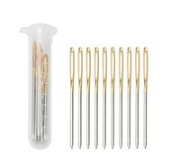 Generico 10 pezzi/set di ferri da maglia in acciaio inossidabile smussati a cruna grande, aghi cucito in pelle, utensili manuali(Needles Set E)