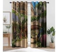 Generico 100% Tende oscuranti motivo Architettura Cittadina, Colorato isolamento termico Tende con occhielli Retrò Tema - 70L x 145A cm (2 Pannelli) per camera da letto Salotto Interno Decorazione