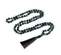 Generico 108 Perle Mala Da 8 Mm Con Malachite, Collane Di Perline Di Lava, Ciondolo Con Nappa Annodata, Collana Di Meditazione Con Pietre Preziose Curative, Gioielli Yoga Fatti A Mano