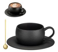 Generico 10oz/300ml Ceramic Coffee Mug with Saucer, Simple Frosted Stone Texture Porcelain Coffee Cup, Latte Art Cup for Espresso,Tea,Homes Office Daily Use,Dishwasher Safe
