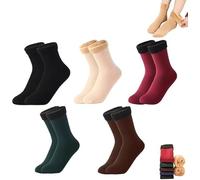 Generico 10pcs/5 pairs Autumn Winter Socks for Women Thickened Fleece Lined Cold-Proof Warm Self-Heating Snow Socks (5color)
